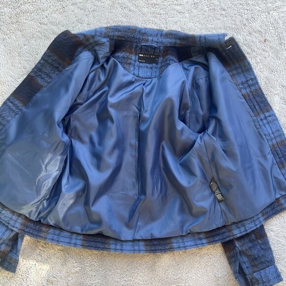 ASOS Men’s Oversized Wool Look Harrington Jacket Blue Brown Plaid Fuzzy XL - Picture 6 of 10